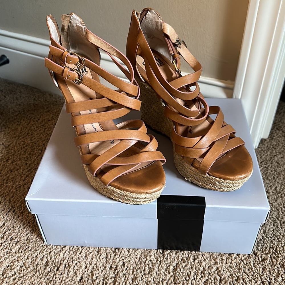 Sofft Brown/Tan Double Strap Zip Wedge Espadrilles